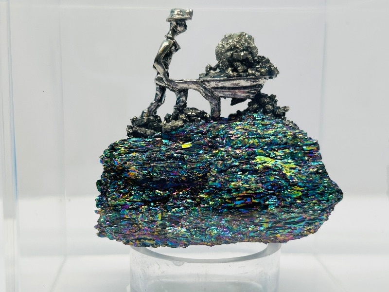 Photo 1 of 195872…miner on electroplated rainbow rock in 3 x 3” display case