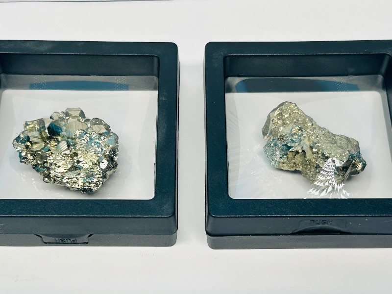 Photo 1 of 195886…3 pyrite (fools gold) nuggets in small display cases