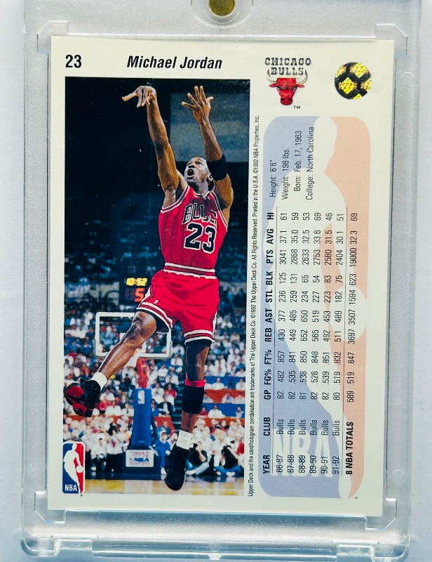 View 2 of 195893…Michael Jordan Upper Deck card 23 in hard plastic case