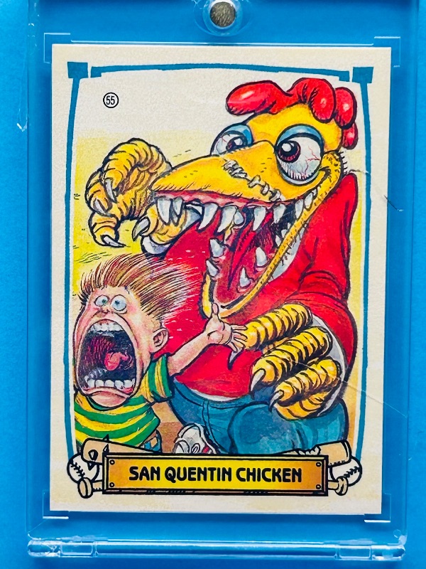 Photo 1 of 195897…fleer 1988 Grossouts #55 Sam Quentin Chicken card  in hard plastic case