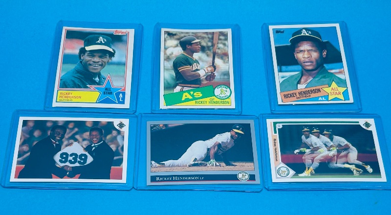 Photo 1 of 195899…6 Rickey Henderson cards in hard plastic sleeves