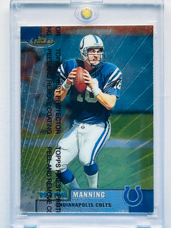 Photo 1 of 195956…Topps Finest Peyton Manning refractor card 1 with protective coating in hard plastic case