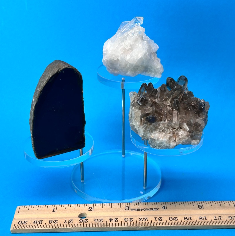 Photo 1 of 196062…agate base, crystal cluster, and smokey quartz on display stand