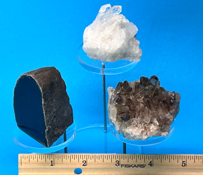 Photo 1 of 196062…agate base, crystal cluster, and smokey quartz on display stand