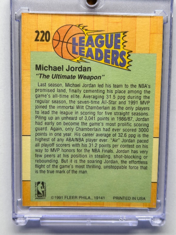 Photo 1 of 196121…Michael Jordan card 220  in hard plastic case