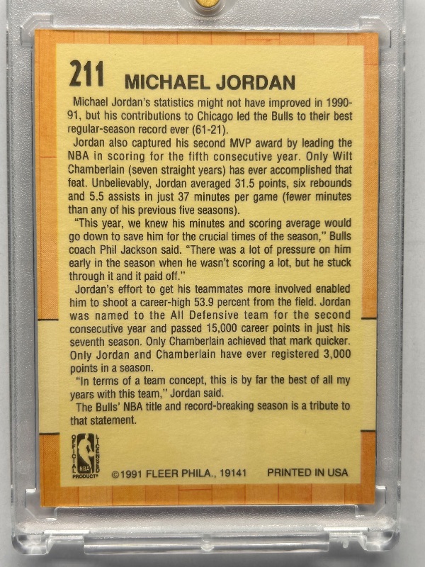Photo 1 of 196122… Michael Jordan cards 211 in hard plastic case