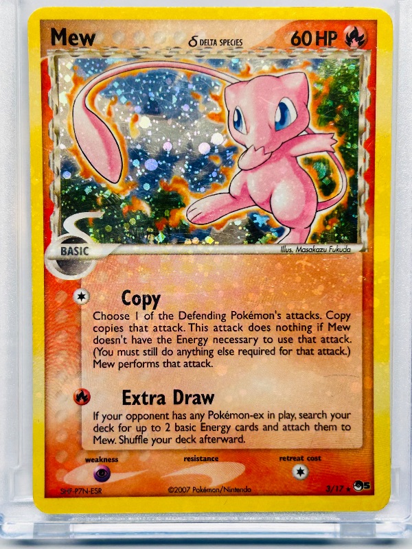 Photo 1 of 196670…Mew Cosmos holo Pokémon card in hard plastic case- rare 2007