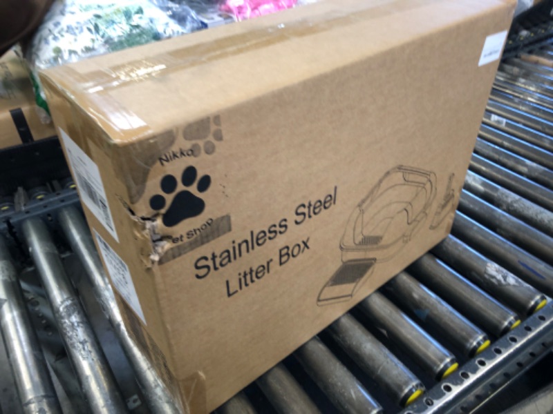 Photo 1 of Enclosed Stainless Steel Cat Litter Box with High Sides for Large Cats, Large Litter Box with Lid, Anti Leak, Anti Odor, Non Stick, Easy Clean