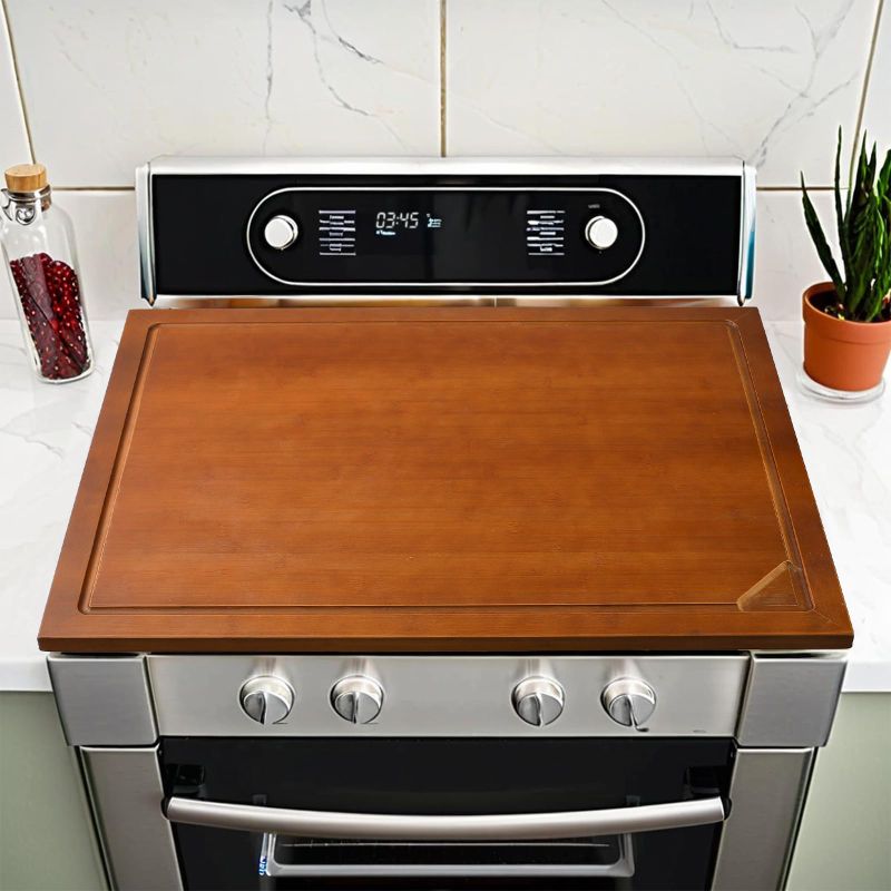 Photo 1 of Bamboo Stove Cover Board for Gas Range Stovetop, Bamboo Noodle Board Electric Stove Cover for RV Stove Top, Extra Countertop Space for Kitchen Stovetop 30"L x 22"W (Walnut)