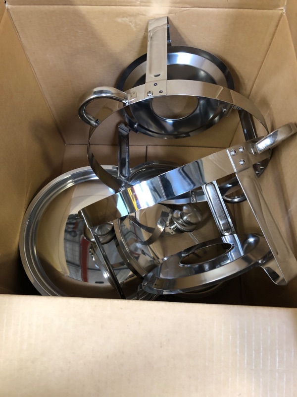 Photo 1 of IMACONE Chafing Dish Buffet Set of 2 Pack, 5QT Round Stainless Steel Chafer for Catering, Upgraded Chafers and Buffet Warmer Sets with Food & Water Pan, Lid, Frame, Fuel Holder for Event Party Holiday