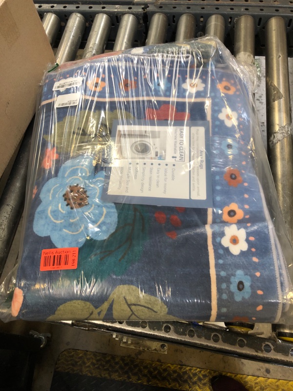 Photo 1 of RELEANY Floral 5x7 Area Rug Machine Washable Soft Print Boho Carpet Non Slip Doormat Low Pile Flower Area Rugs for Living Room Bedroom Nursery Kitchen Dining Room Indoor-Grey/Blue