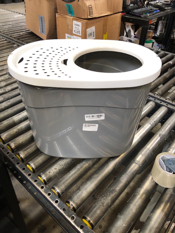 Photo 1 of IRIS USA Top Entry Cat Litter Box, Large Enclosed with Litter Catching Lid and Scoop, Dog Proof, Cat Litter Box, Gray/White
