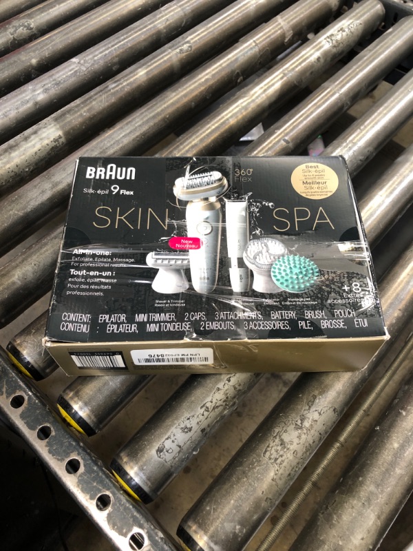 Photo 1 of Braun Epilator Silk-épil 9 Flex SkinSpa, Hair Removal Device, 360 Flex and Pivoting Head, Wet and Dry, Includes Shaver Head, Trimmer Comb, Massage Pad, Exfoliation Brush and BodyTrimmer, SES9-481 3D