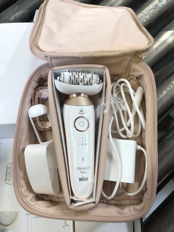 Photo 1 of Braun Epilator Silk-épil 9 Flex SkinSpa, Hair Removal Device, 360 Flex and Pivoting Head, Wet and Dry, Includes Shaver Head, Trimmer Comb, Massage Pad, Exfoliation Brush and BodyTrimmer, SES9-481 3D