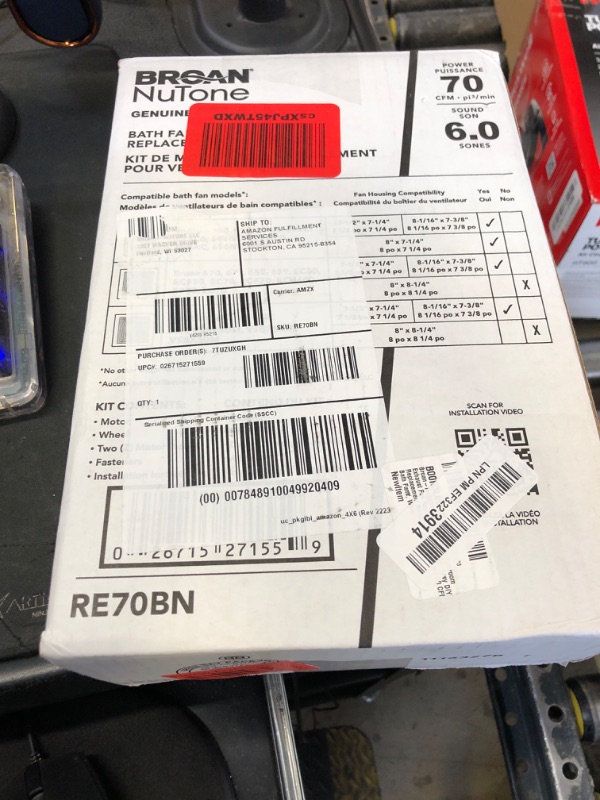 Photo 1 of Broan-NuTone RE70BN 70 CFM Bathroom Exhaust Fan Replacement Motor Kit, Easy DIY Replacement Motor Kit for 70 CFM and 50 CFM Bath Fans, White