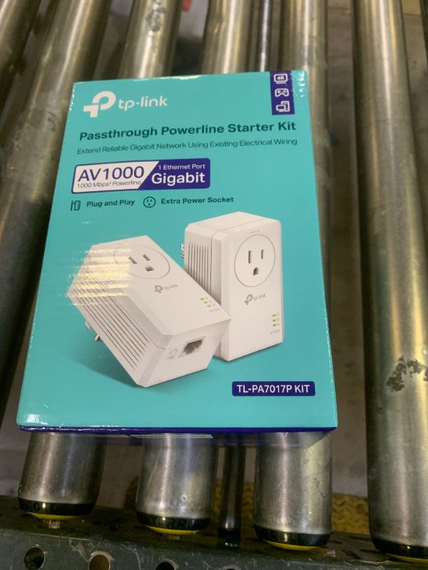Photo 1 of TP-Link AV1000 Powerline Ethernet Adapter Kit (TL-PA7017P KIT) - Passthrough, Noise Filtering, Gigabit Port, Plug Pair & Play, Network Adapter
