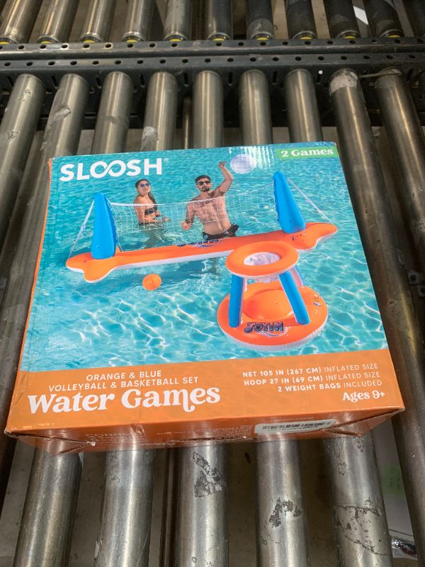 Photo 1 of JOYIN Inflatable Pool Float Set Volleyball Net & Basketball Hoops, Floating Swimming Game Toy for Kids and Adults, Summer Floaties, Volleyball Court (105”x28”x38”)|Basketball (27.6”x23”),L-Orange