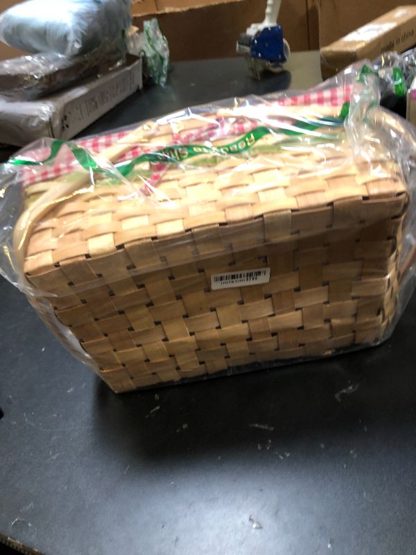 Photo 1 of LOYIM 3 Pcs Different Sizes Picnic Basket with Handles Natural Vintage Red and White Checkered Liner Rustic Woven Hamper for Spring Easter Picnic Camping Outdoor Egg Gathering Candy Gift