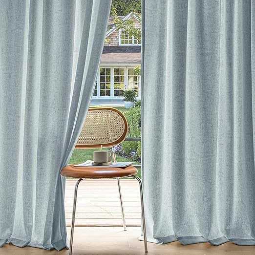 Photo 1 of MIULEE Non-See-Through Privacy Linen Curtains 2 Panels,  Light Filtering Window Curtains 90 Inches Long, Farmhouse Textured Back Tab Semi Sheer Drapes for Bedroom Living Room, Stone Blue