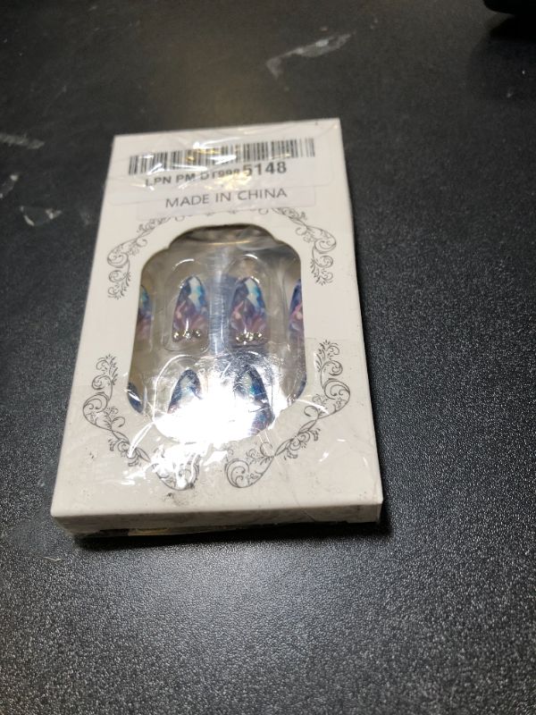 Photo 1 of Rhinestones Press on Nails for Art with Diamond Design, Glossy Blue Gradient Medium Almond Acrylic False Nails Gel Glue on Nails Crystal Full Cover Fake Nails Stick on Nails for Women Girls 24Pcs