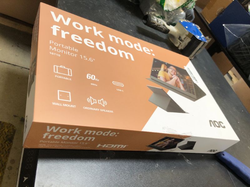 Photo 1 of AOC 16T10 Portable Monitor 15.6 Inch FHD 1920x1080, IPS Panel, USB Type C x2,Mini HDMI x1, Smart Cover Included