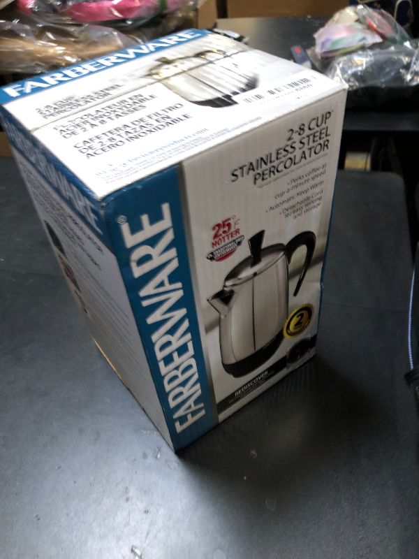 Photo 1 of Farberware Electric Coffee Percolator, Stainless Steel Basket, Automatic Keep Warm, No-Drip Spout, 8 Cup