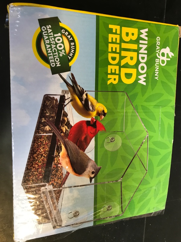 Photo 1 of Window Bird Feeder with Strong Suction Cups (Clear) Bird Feeders for Outdoors with Drain Holes, Removable Tray and Large Seed Capacity