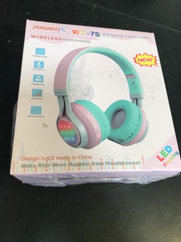 Photo 1 of Riwbox WT-7S Bluetooth Headphones Light Up, Foldable Stero Wireless Headset with Microphone and Volume Control for PC/Tablet/TV/Travel (Pink Green)