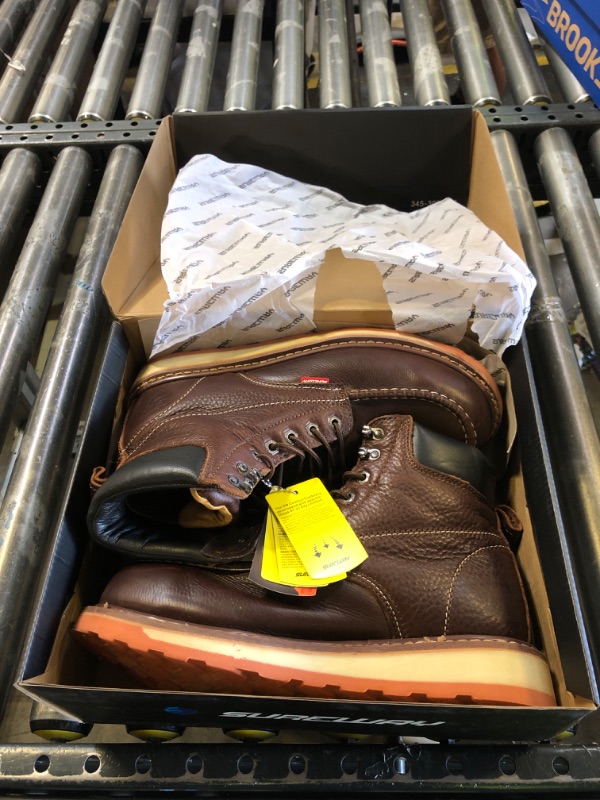 Photo 1 of SUREWAY Mens Heavy Duty Soft/Composite/Steel Toe Work Boots for Men-Comfortable,GoodyearWelt,Full Grain Leather,6 in Wedge Moc Toe Construction Boots/Shoes,Steel Toe Dark Brown,Size 11