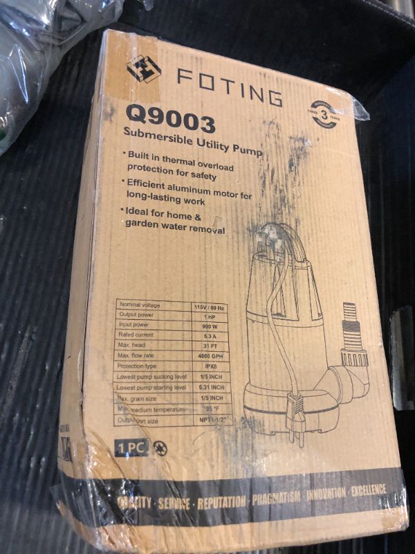 Photo 1 of FOTING Sump Pump 1HP Clean/Dirty Submersible Water Pump, 4600GPH Utility Pump Thermoplastic Electric Portable Transfer Water Pump for Swimming Pool Garden Pond Basement with 10ft Long Power Cord