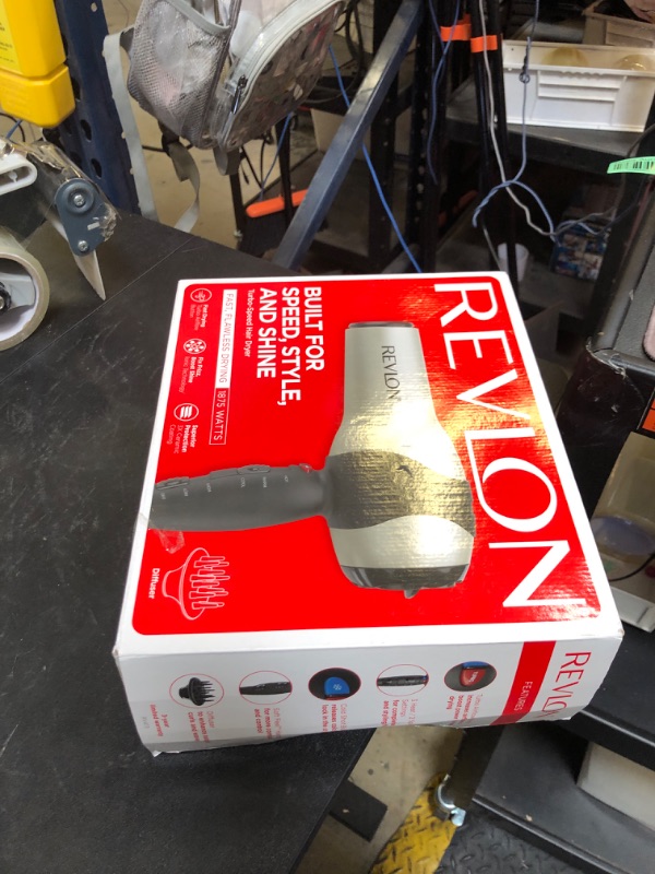 Photo 1 of REVLON Turbo Hair Dryer with Advanced Ionic Technology, Ceramic Coating | Turbo Heat and Cold Shot Features, 1875 Watts for Fast Drying and Shine (Silver)