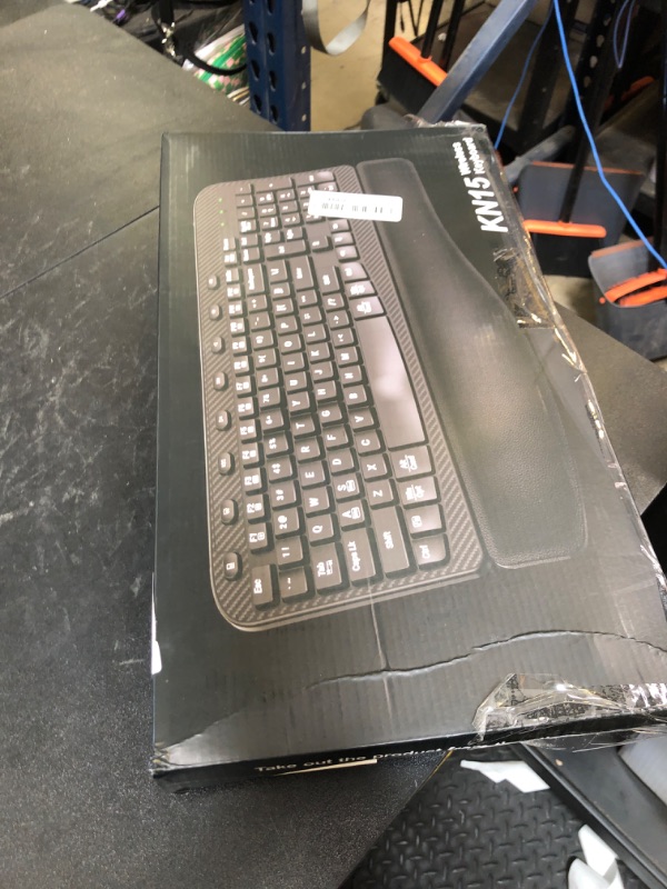 Photo 1 of SABLUTE Wireless Keyboard, 2.4GHz USB Computer Key Board with Cushioned Wrist Rest, Ergonomic Wave Keyboards for Windows, Mac, Chrome, PC, Laptop, Black Full Size - Teclado Inalámbrico