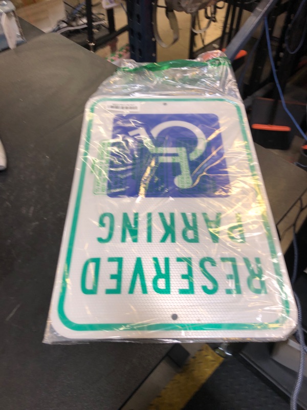 Photo 1 of Handicap Parking Sign - 18 x 12 Inch Aluminum With ADA Accessibility Symbol, Reserved Parking, Engineer Grade Reflective Material, UV Protected and Weatherproof (Reflective-Blue)
