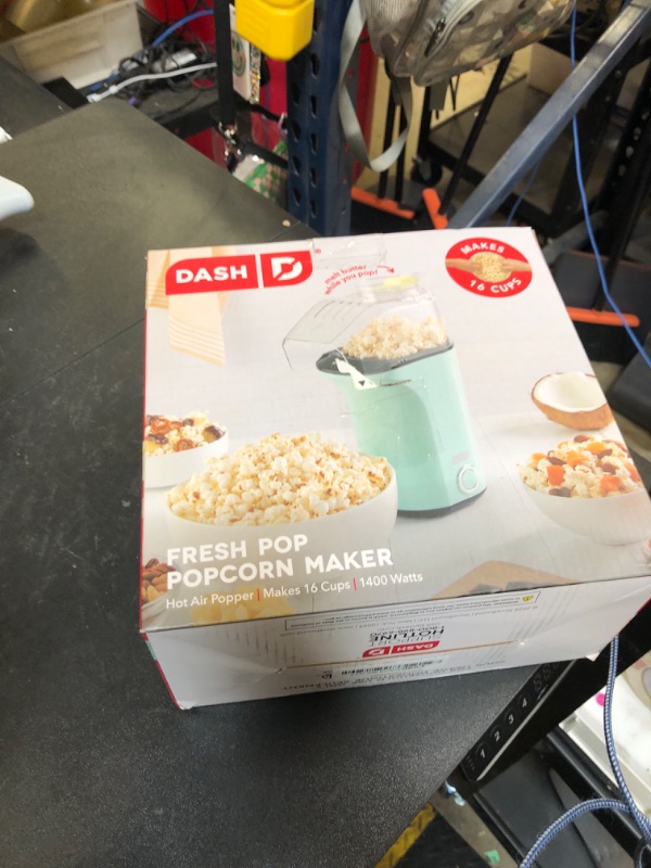 Photo 1 of DASH Hot Air Popcorn Popper Maker with Measuring Cup to Portion Popping Corn Kernels + Melt Butter, 16 Cups - Aqua