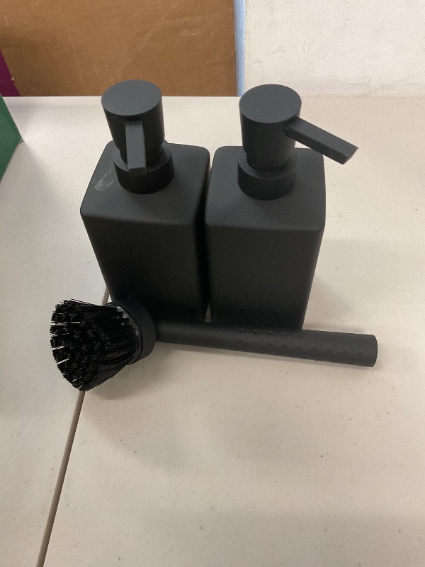 Photo 1 of Kitchen Soap Dispenser with Sponge Holder Set for Sink Caddy, Hand Soap and Dish Soap Dispenser with Brush (Black)