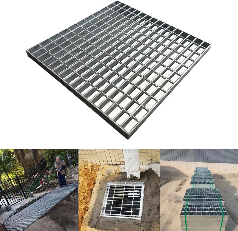 Photo 1 of Outdoor Galvanized Steel Drain Grate,19.7x19.7 in Heavy Duty Drain Cover,B125 Class Channel Grate,Rust-Proof Metal Sewer Grate,Silver Square Drainage Grate for Driveway,Garage,Yard