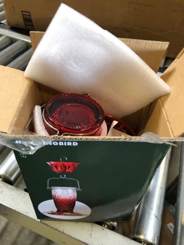 Photo 1 of Kingsyard Hummingbird Feeders for Outdoors Hanging, 24 Ounce, Glass Hummingbird Feeder with Ant Moat & 6 Bee Guard Feeding Ports, Leak-Proof, Red