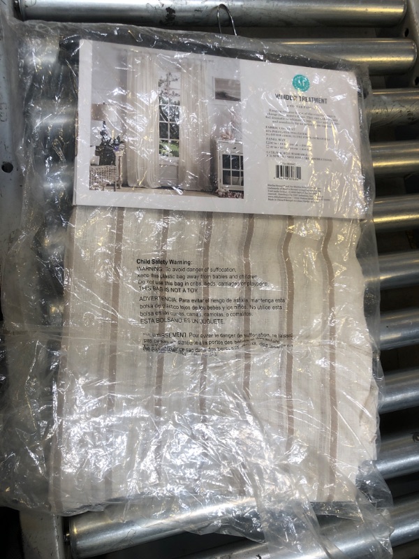 Photo 1 of Martha Stewart Laguna Stripe Semi-Sheer Tie Tab Window Curtain Panel Pair, 84, Mocha