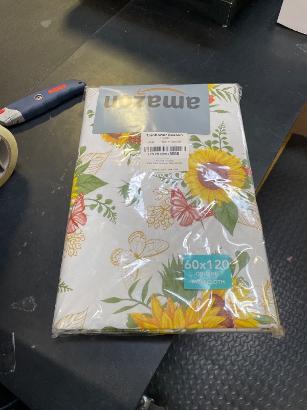 Photo 1 of Elrene Home Fashions Sunflower Season Vintage Floral Water- and Stain-Resistant Vinyl Tablecloth with Flannel Backing, 60 Inches X 120 Inches, Rectangle