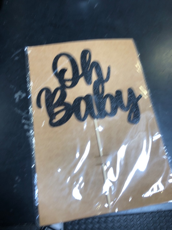 Photo 1 of Oh Baby Cake Topper - Glitter Black Baby Shower Cake Decorations, Gender Reveal Cake Smash Decor, New Baby Cake Top Photo Booth Props (Black)