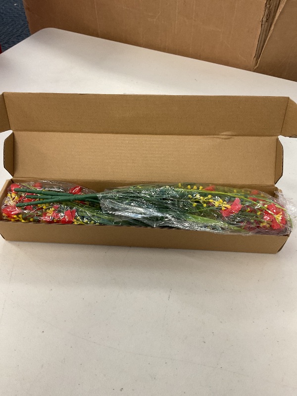 Photo 1 of MACTING 6 Bundles Artificial Outdoor Flowers UV Resistant No Fade Flowers Spring Fake Plastic Flowers for Indoor Outside Planters Garden Porch Yard Window Home Decorations(Red)