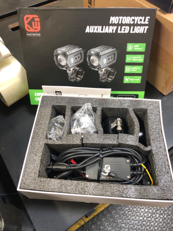 Photo 1 of Kewig Motorcycle Auxiliary LED Light Kit Driving Spotlights White/Amber Fog Light with Mount Brackets Wire Harness Waterproof 60W Offroad Work Lights Compatible with Motorcycle J-eep Car Truck (Black)