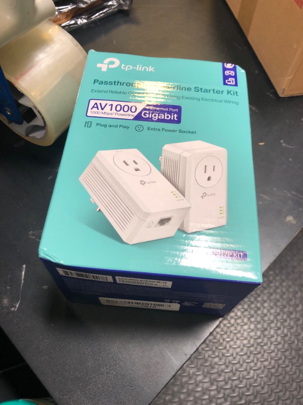 Photo 1 of TP-Link AV1000 Powerline Ethernet Adapter Kit (TL-PA7017P KIT) - Passthrough, Noise Filtering, Gigabit Port, Plug Pair & Play, Network Adapter