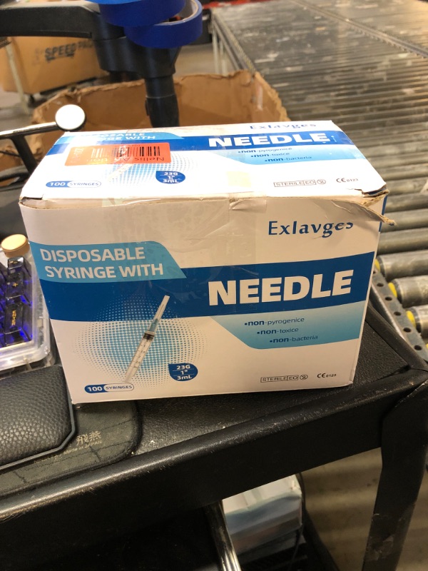 Photo 1 of 100 Pack Disposable 3ml/cc Lab Syringes with 23Ga 1 Inch Needle Luer Lock, Individually Sealed Packed