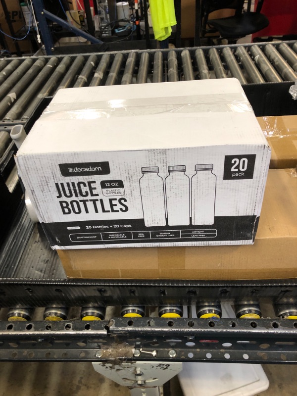 Photo 1 of DECADORN 12oz 20pcs Juice Bottles With Caps - MADE IN USA Juice Containers With Lids For Fridge - Juicer Bottles With Tamper Evident Caps, Shatterproof, BPA-Free, Leak proof, Disposable & Recyclable