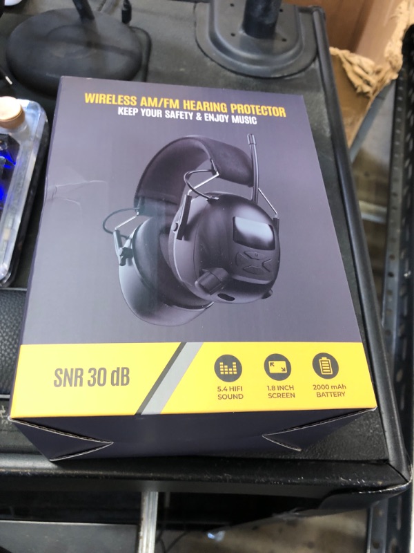 Photo 1 of 2025 Bluetooth 5.4 AM/FM Radio Ear Protection Headphones with Backlit Digital Display/Mic, 120H Working Time, Rechargeable, 30dB Noise Reduction Safety Earmuffs for Lawn Mowing, Workshop - Black