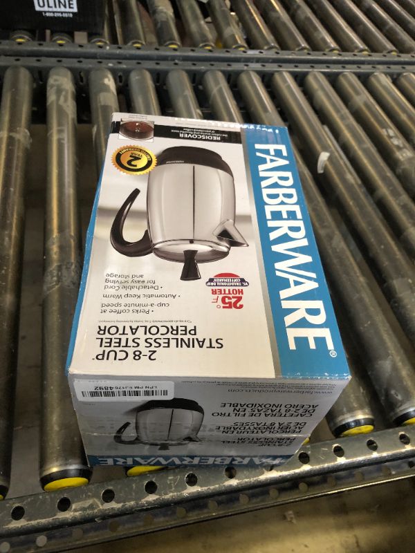 Photo 1 of Farberware Electric Coffee Percolator, Stainless Steel Basket, Automatic Keep Warm, No-Drip Spout, 8 Cup
