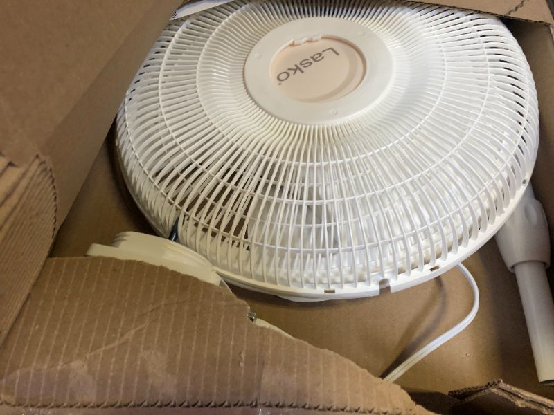 Photo 1 of Lasko 2520 16 Inch 3-Speed Quiet Adjustable Tilting Wide-Area Oscillating Standing Pedestal Fan for Bedroom, Kitchen, Home, and Office, White