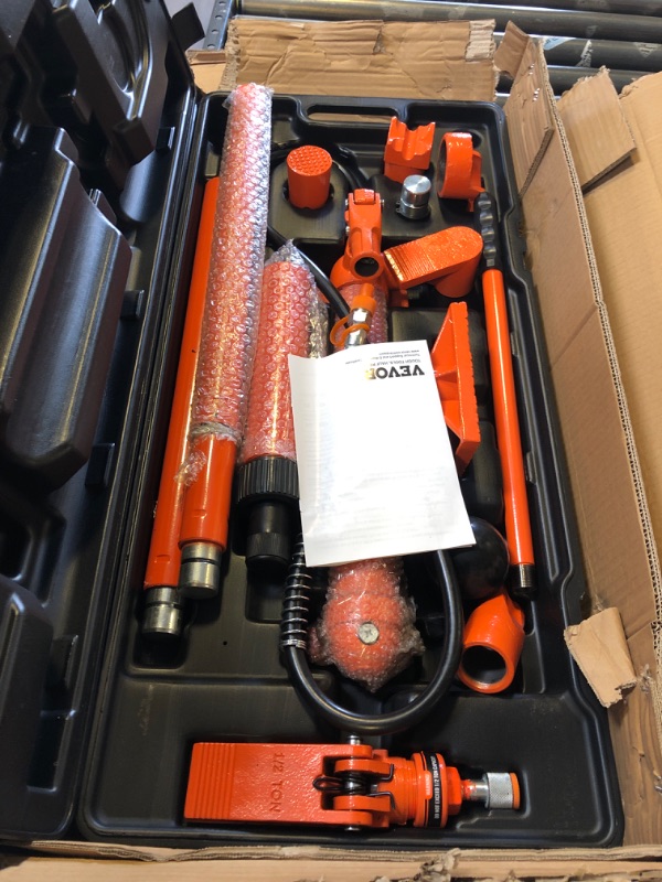 Photo 1 of VEVOR 12 Ton Porta Power Kit, Hydraulic Ram with Pump with 4.6 ft/1.4 m Oil Hose, Portable Hydraulic Jack with Storage Case for Automotive, Garage, Farm, Mechanic (26455 LBS)