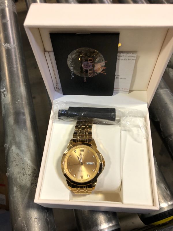 Photo 1 of OLEVS Watch for Men Automatic Classic Mechanical Watch Diamond Mirror Stainless Steel Dress Casual Waterproof Day/Date Calendar Gold